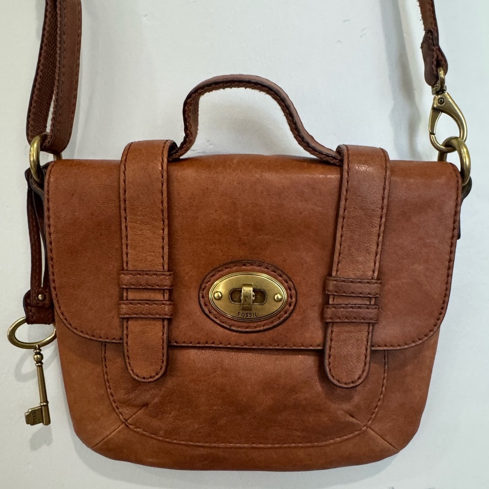 Fossil Carson Crossbody Bag Camel Brown Leather Satchel Purse ZB5058‎